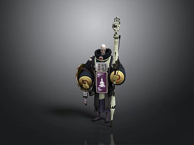 Detailed Mystical Fantasy Character In Purple Robe With Staff And Shield 3d model