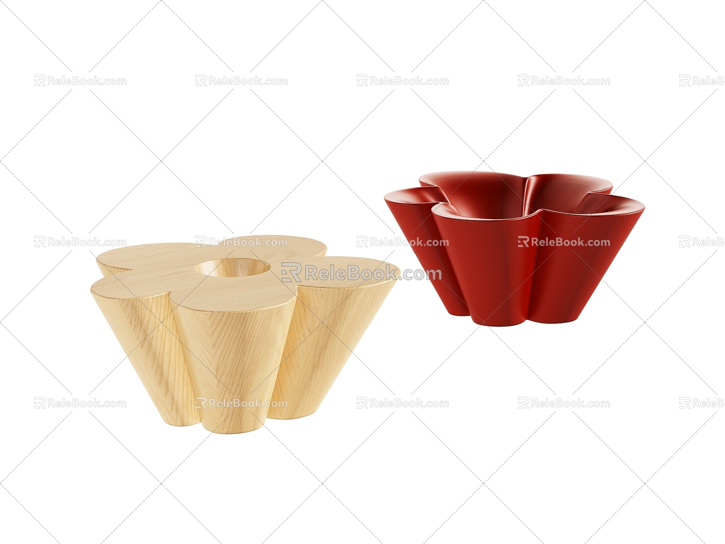 Simple fashion solid wood plastic organic shape 3d model