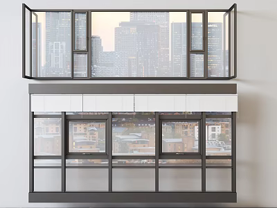 Modern Floor To Ceiling Windows With Urban View 3d model
