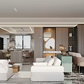 Luxury Modern Living Dining Room With Marble Wall Beige Sofa Coffee Table Open Concept Design