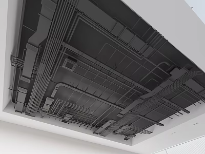 Ceiling Interior Structure with Exposed Pipes and Metal Framework Components 3d model