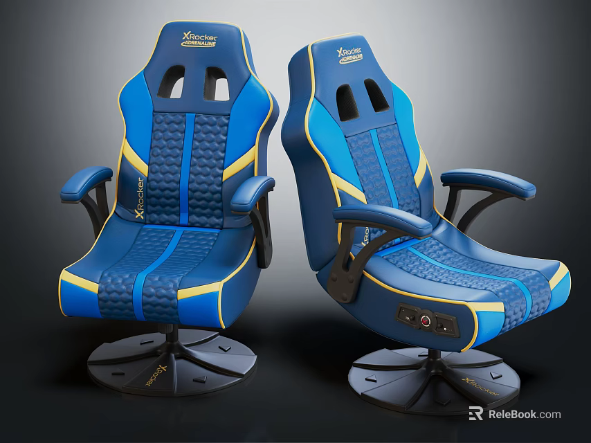 Blue And Yellow Gaming Chairs With Ergonomic Design Breathable Mesh Adjustable Backrest And Black Swivel Base 3d model 