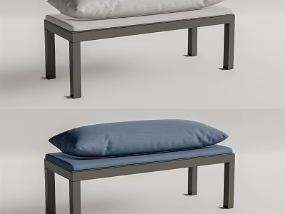Modern Sofa Bench With Light And Blue Cushions And Dark Legs 3d model