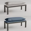 Modern Sofa Bench With Light And Blue Cushions And Dark Legs
