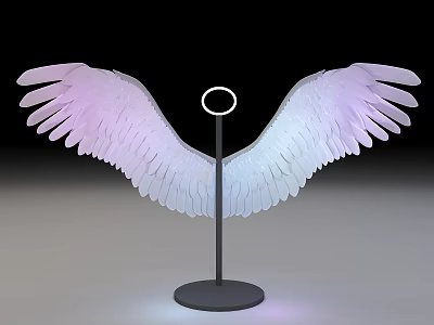 Interactive Area Decorative Wing Sculpture With Pink White Gradient And Glowing Ring Base 3d model