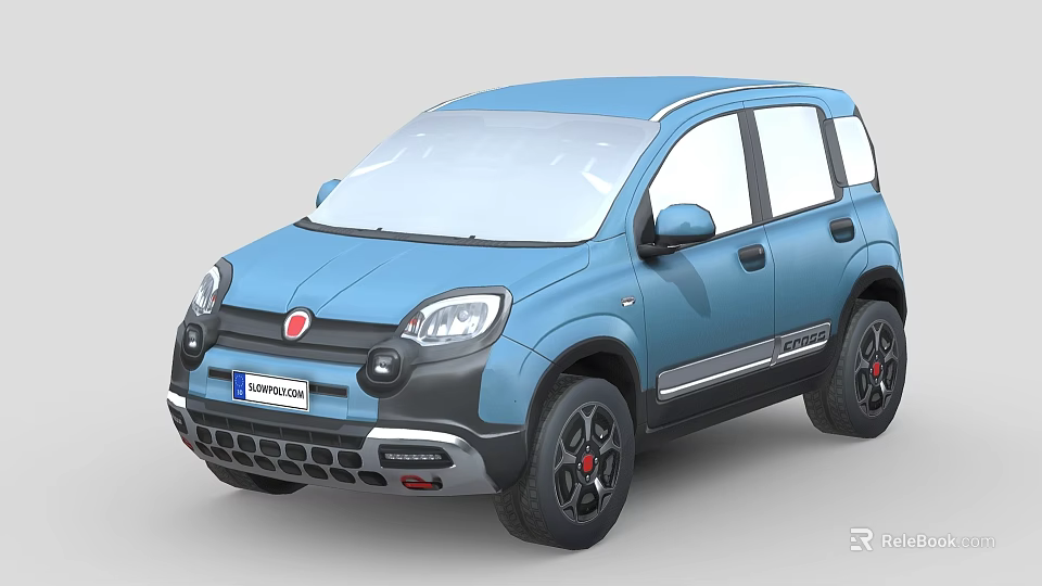 Blue Modern Compact SUV Featuring Round Headlights Black Bumpers And Red Accent Wheels 3d model