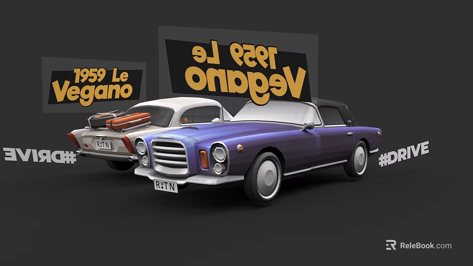 Classic 1959 Le Vegano Cars Two Models With Retro Convertible Styling 3d model 