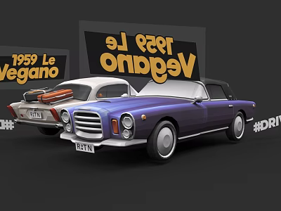 Classic 1959 Le Vegano Cars Two Models With Retro Convertible Styling 3d model