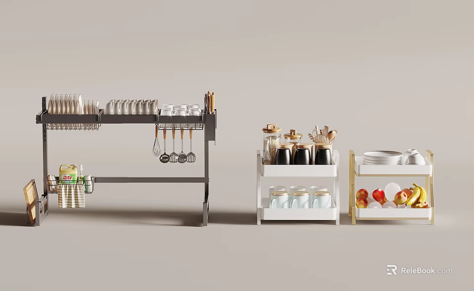 Elegant Modern Luxury Kitchen Interior With Stylish Kitchenware And Storage Jars 3d model 