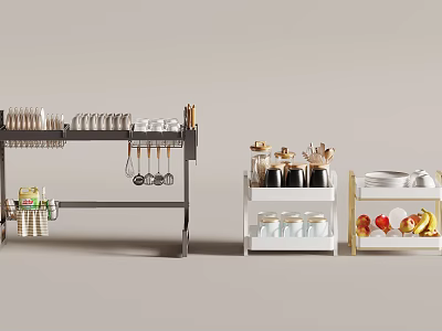 Elegant Modern Luxury Kitchen Interior With Stylish Kitchenware And Storage Jars 3d model