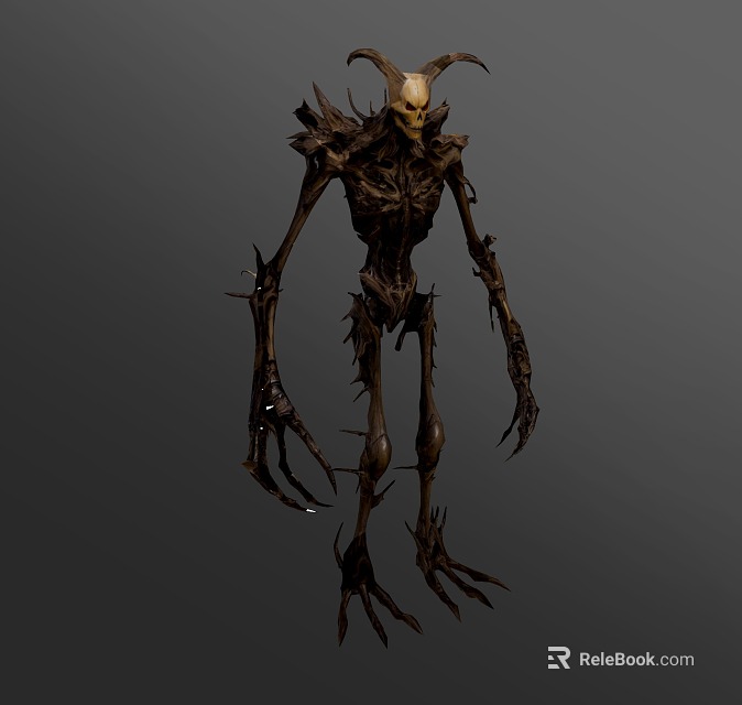 Horror Fantasy Game Movie Character With Skeletal Head Thin Body Sharp Claws And Spikes 3d model 