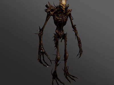 Horror Fantasy Game Movie Character With Skeletal Head Thin Body Sharp Claws And Spikes 3d model