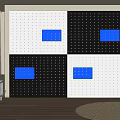 Modern Wall Decor With Four Panel Sections Black White Dotted Backgrounds And Blue Rectangular Accents 3d model