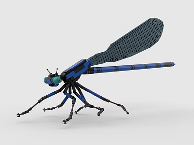 Building Blocks Dragonfly Model With Blue Wings Black Legs And Green Head 3d model Building Blocks Dragonfly Model With Blue Wings Black Legs And Green Head 3d model