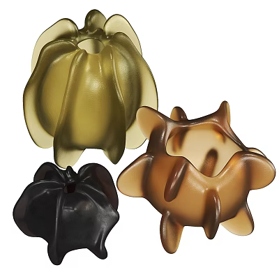 Artistic Flower Shaped Vases In Amber Black And Gold Decorative Designs 3d model