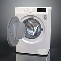 White Washing Machine With Open Door Visible Drum And Control Panel On Dark Background 3d model