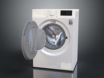 White Washing Machine With Open Door Visible Drum And Control Panel On Dark Background 3d model