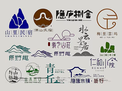 Chinese Traditional Homestay Brand Logos Featuring Natural Scenery Elements 3d model