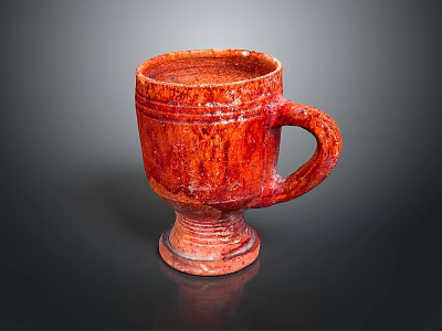 Red Textured Sculpted Ceramic Mug With Handmade Artisan Crafted Base Design 3d model