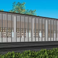 Modern Sales Office Building With Large Glass Curtain Walls And Tree Reflections