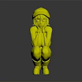 Game Movie Character Orange Hair Red Beret Purple Bodysuit Crouching Pose Yellow Blue Sneakers