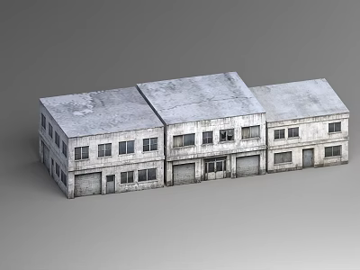 Warehouse Building With Concrete Walls Metal Roof Multiple Windows And Doors 3d model