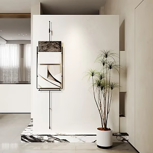 Hanging picture of green plants in corridor of entrance hall 3d model