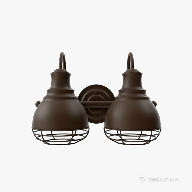 Double Brown Wall Sconce With Metal Cage Shades And Vintage Design 3d model 