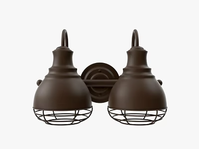 Double Brown Wall Sconce With Metal Cage Shades And Vintage Design 3d model