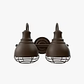 Double Brown Wall Sconce With Metal Cage Shades And Vintage Design