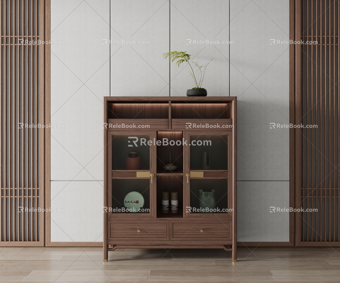 New Chinese Style Decorative Cabinet Decorative Cabinet High Cabinet Low Cabinet Side Cabinet Wine Cabinet Storage Cabinet 3d model