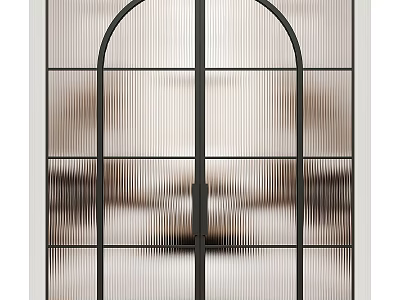 Modern Interior Double Doors With Black Metal Frame And Arched Ribbed Glass 3d model