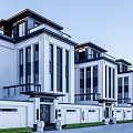 Modern Townhouse Exterior Design With White Black Facade Balconies And Mountain Gate