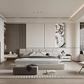 Modern Bedroom Interior Design With Bed Bedside Tables Rug Decorative Painting And Wardrobe