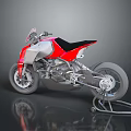 Red And Silver Modern Sport Motorcycle With Black Seat Side View Studio Setting