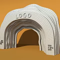 Multicolored Layered Rainbow Archway with Top Logo and Side Decorative Text in Modern Design