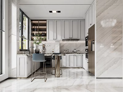 Modern Kitchen Interior With White Cabinets Island Counter And Stainless Steel Appliances 3d model