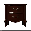 Dark Brown Bedside Table With Two Drawers And Gold Handles Curved Legs Design
