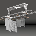 Ceiling Mounted Clothes Drying Rack Featuring Metal Structure Spring And Hanging Garments 3d model