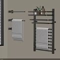 Wall Mounted Bathroom Accessories With Towel Racks Hanging Towels Toiletries And Small Plants