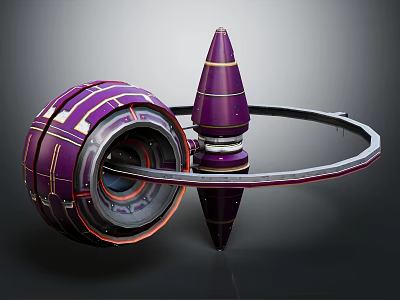 Purple Futuristic Sci Fi Equipment With Circular Ring Conical Tower Metallic Texture 3d model