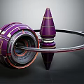 Purple Futuristic Sci Fi Equipment With Circular Ring Conical Tower Metallic Texture 3d model