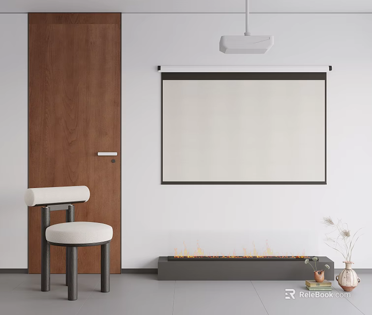 Projection Monitoring Setup In Modern Room With Projector And Screen 3d model 
