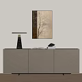 Modern Entryway Console Table And Side Cabinet With Table Lamp And Wall Art 3d model