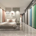 Modern Bedroom Interior With Green Bedding Marble Floor Wall Art And Side Tables