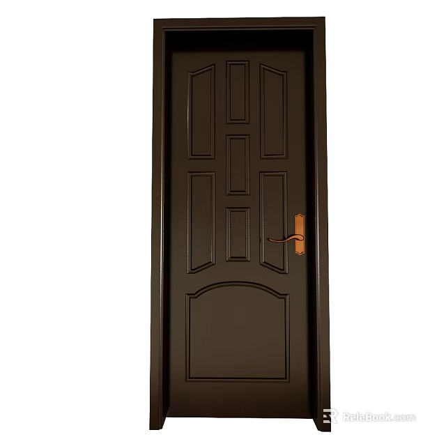 Dark Brown Hinged Door With Panel Design And Metal Handle For Home Use 3d model 