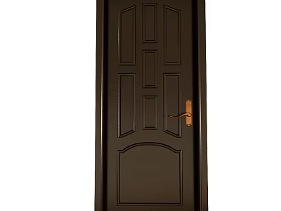 Dark Brown Hinged Door With Panel Design And Metal Handle For Home Use 3d model