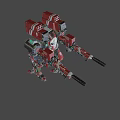 Red And Black Mechanical Robot Warrior Character For Game And Movie With Arm Weapons