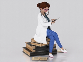 Female Doctor Woman Cartoon Female Doctor Sitting Female Doctor 3d model