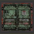 Rusted Green Cargo Container With Red Edges K12 Marking And Warning Signs